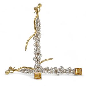 Χειροποίητα ασημένια σκουλαρίκια με κιτρίνη και επιχρύσωση 24K.