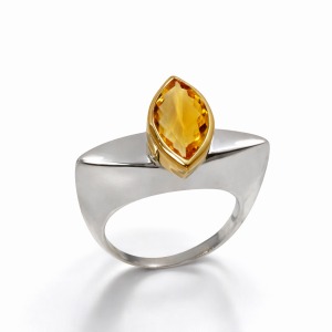 Luxury silver ring with marquise-cut citrine gemstone by Dono Di Dio Jewels.