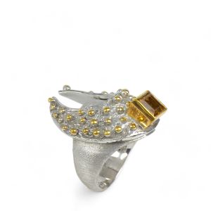 Citrine Gemstone Ring,Modern Silver and Gold Jewelry